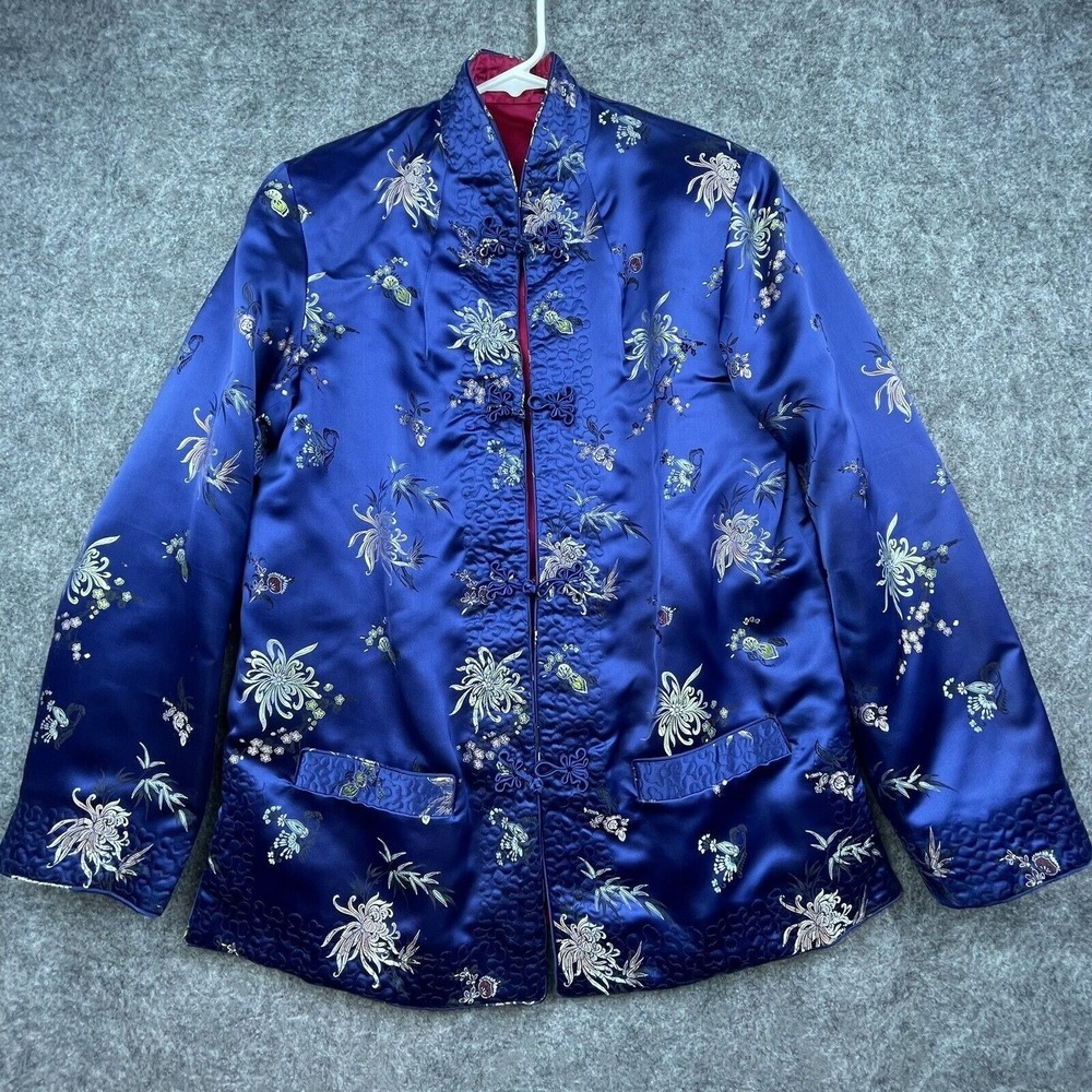 Vintage Sportacular Jacket Medium Blue Red Reversible Satin Pankou Asian Blazer